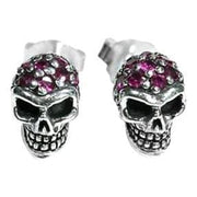Ruby Skull 925 Sterling Silver Punk Stud Gothic Earrings