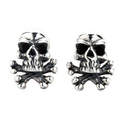 Skull Bone 925 Sterling Silver Biker Studs Earrings