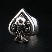 Skull Crossbones Spade Sterling Silver Biker Ring