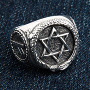 Star of David Pentagram Sterling Silver Jewish Signet Ring