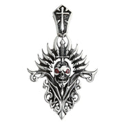 Tribal Blade Skull Sterling Silver Biker Pendant