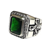 Tribal Cross Green Emerald Sterling Silver Men's Ring