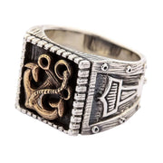 Viking Anchor Thors Hammer Sterling Silver Ring