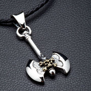 Viking Skull Axe Sterling Silver Biker Pendant