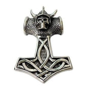 Viking Skull Thors Hammer Sterling Silver Pendant