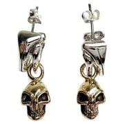 Yellow Gold Dangle Skull Sterling Silver Biker Stud Earrings