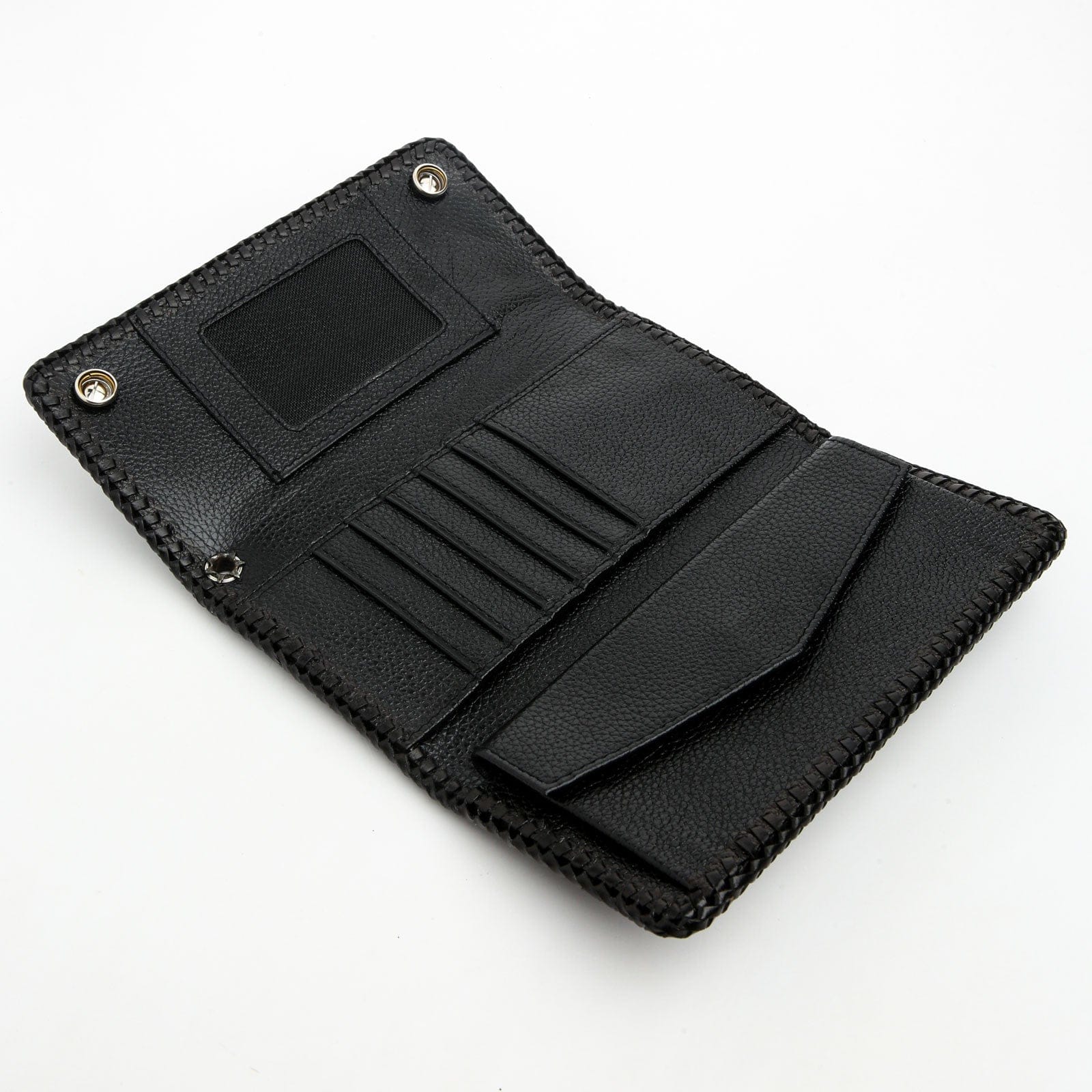 Black Stingray Leather Trifold Long Biker Wallet