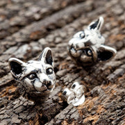 Cat Head Sterling Silver Stud Earrings