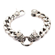 Heavy Bulldog Head Sterling Silver Biker Bracelet