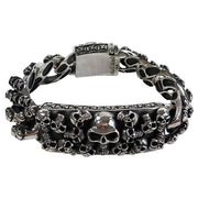 Heavy Stack Skull Sterling Silver Biker ID Bracelet