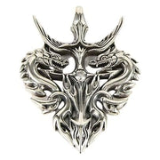 Knight Warrior Sterling Silver Double Dragon Pendant