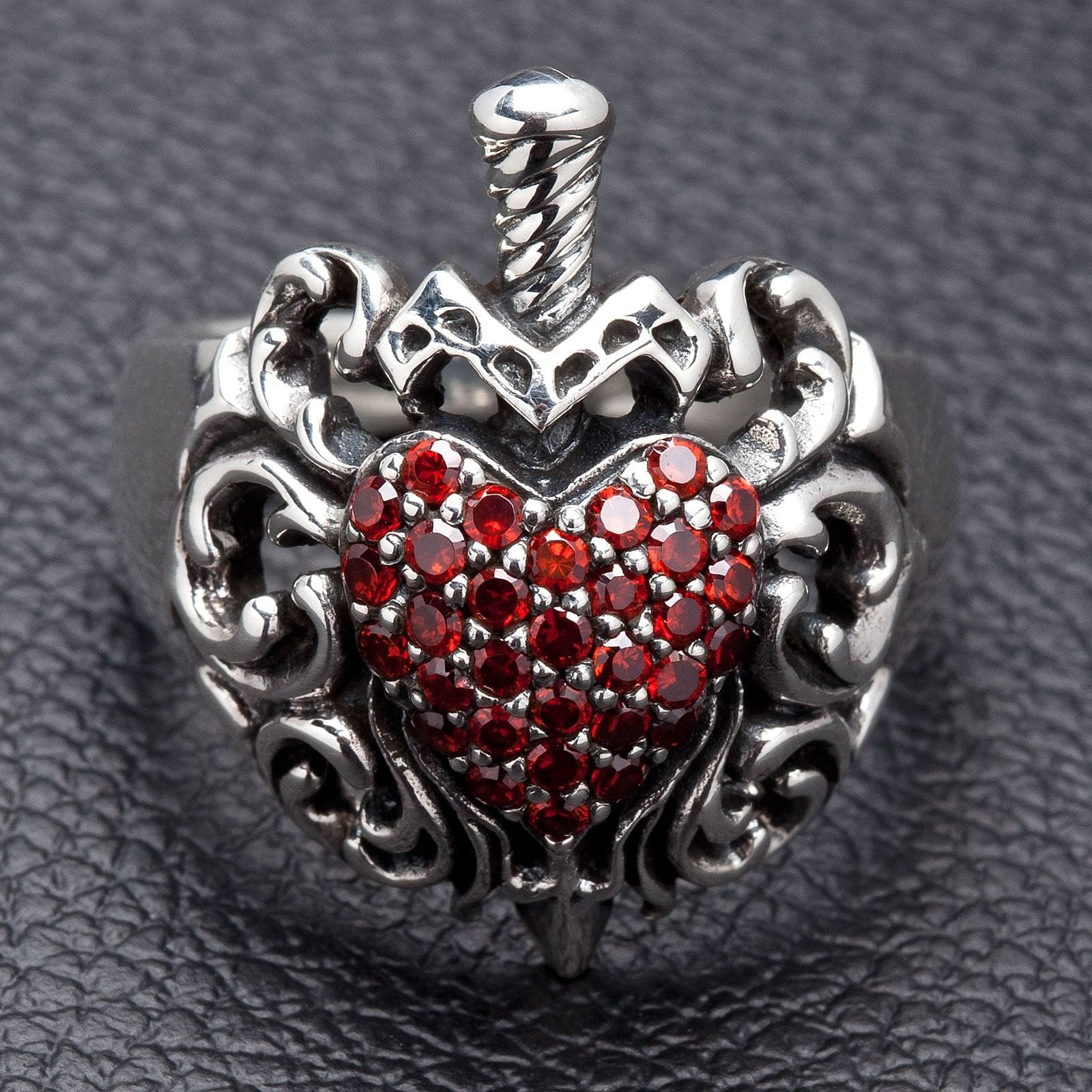 Our Love is True Ruby Red Heart Couples Ring