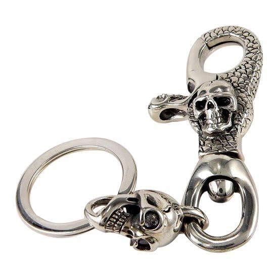 Crazy Skull Sterling Silver Biker Keychain Skull Jewelry