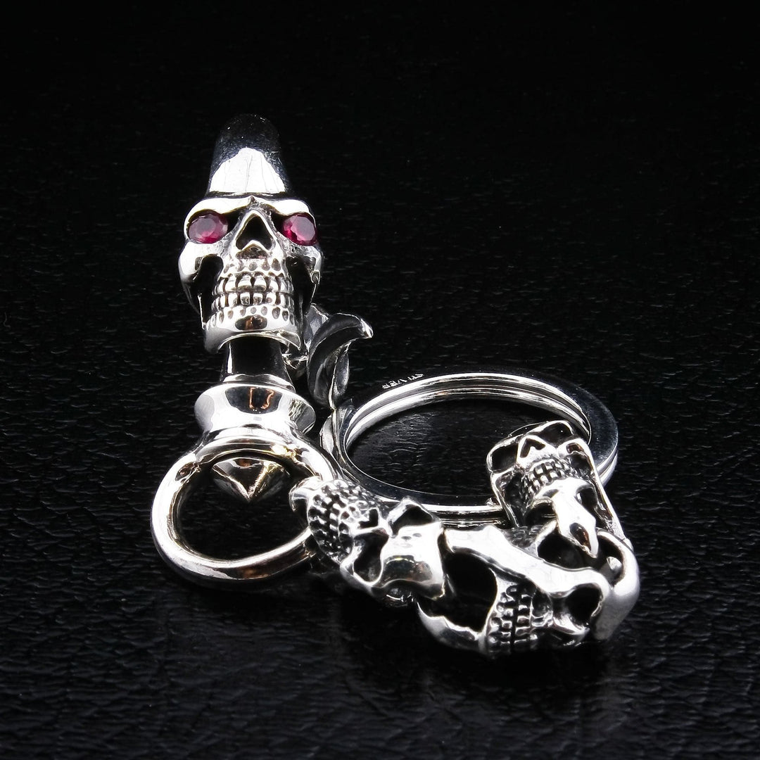 Gothic Devil Skull Sterling Silver Key Chain