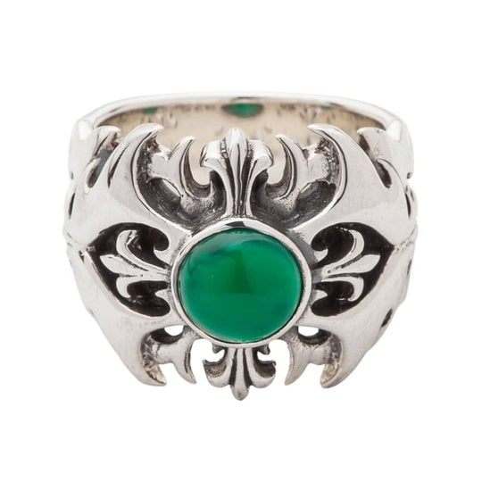 Green Agate Tribal Sterling Silver Mens Ring