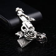 Cowboy Gun and Rose Sterling Silver Pendant