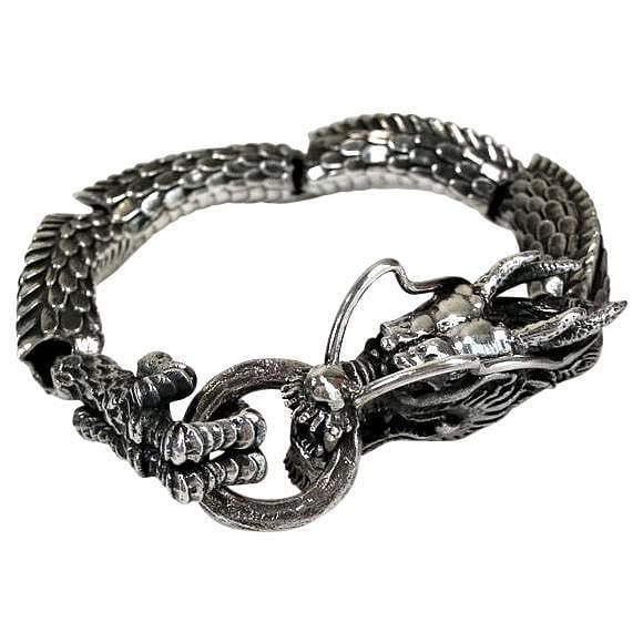 Men's Sterling Silver Bracelet - Silver Dragon