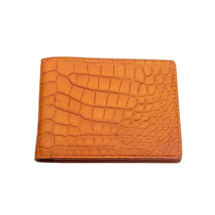 Orange Double Side Genuine Alligator Crocodile Leather Bifold