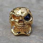 Yellow Gold Blue Eye Skull Ring