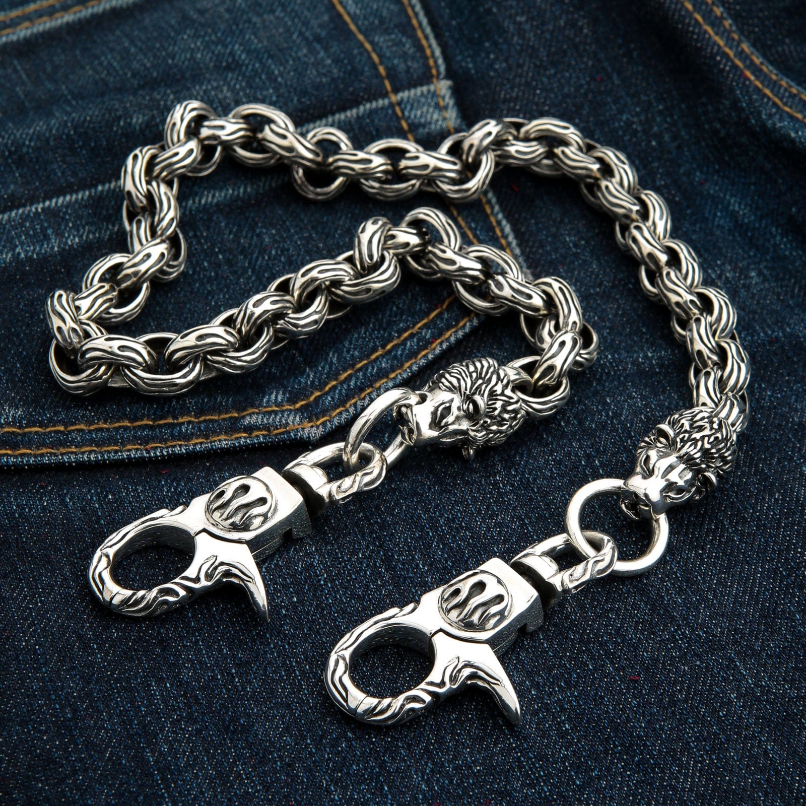 Sterling Silver Heavy Biker Wallet Chain Custom Dragons