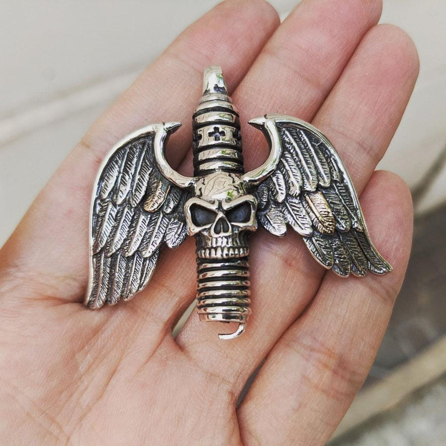 Skull Wings Gothic Pendant, sterling silver gothic pendant