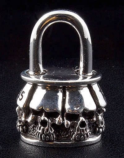 BP-129A: Sterling Silver Skull Padlock Pendant