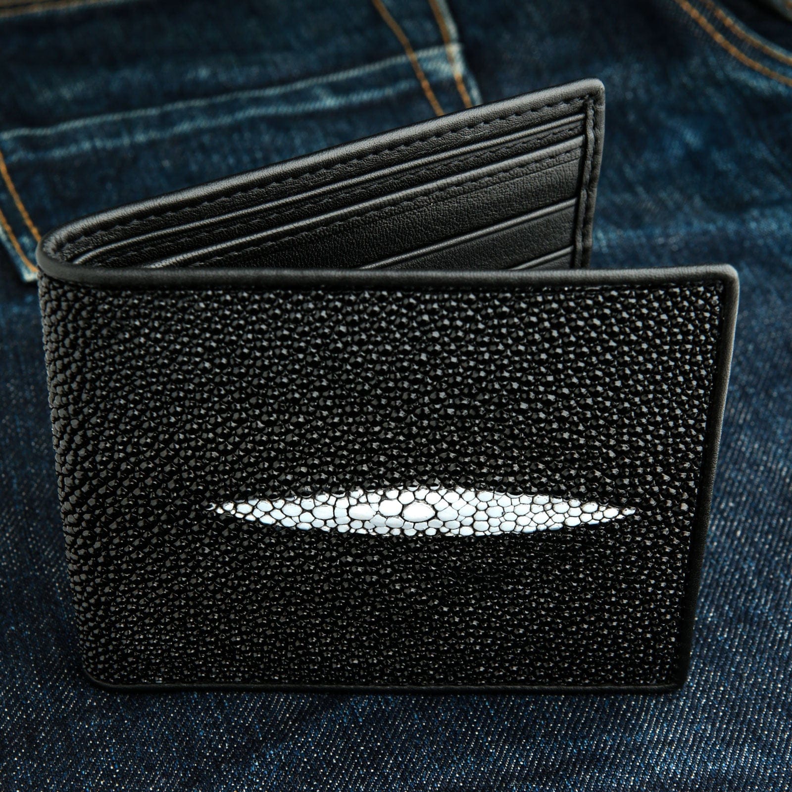 Double Sided Genuine Navy Blue Ostrich Leather Wallet Mens 